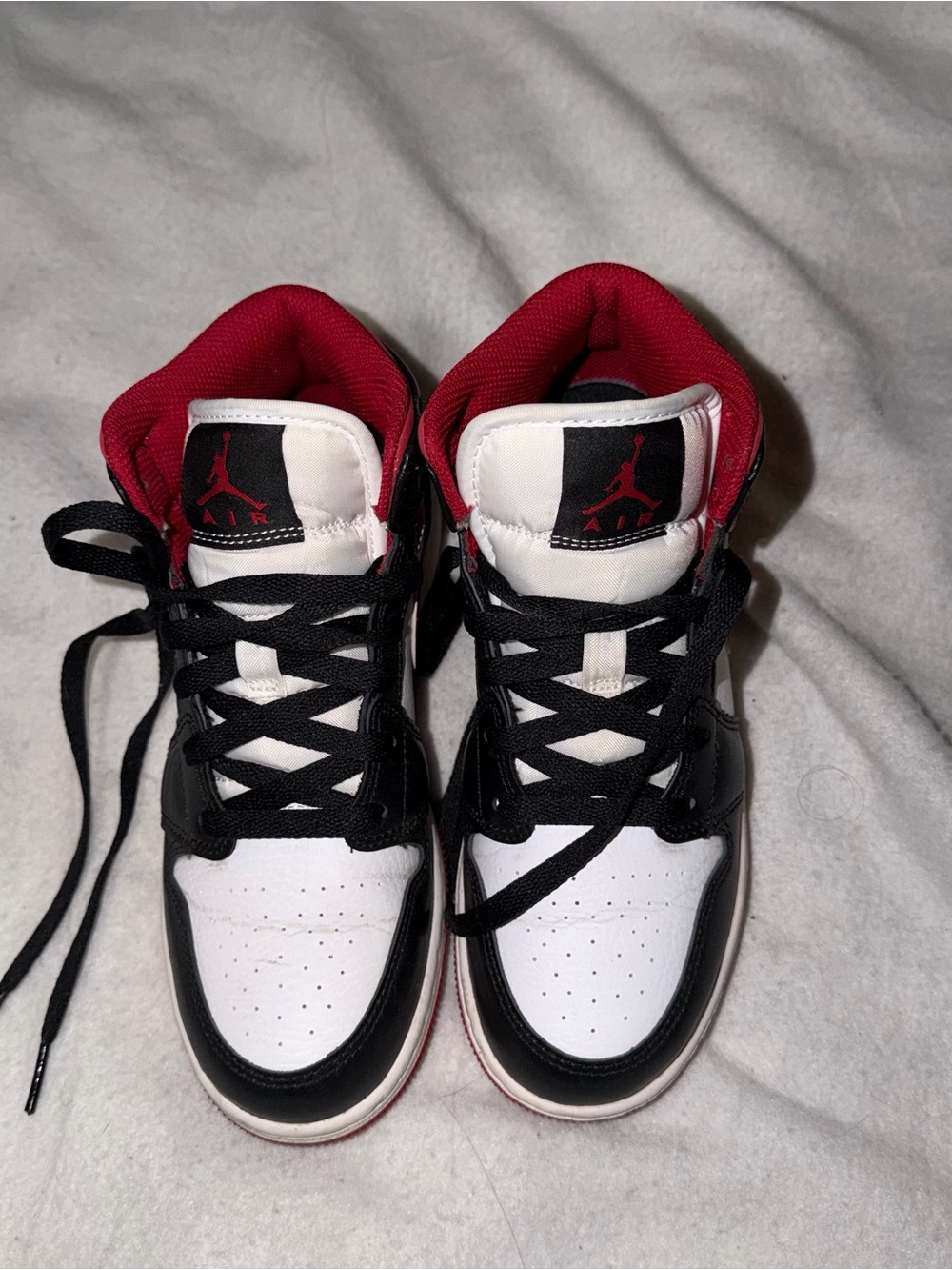 Jordan Kids High-Top Sneakers in White, Black & Red